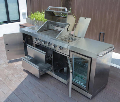 Buschbeck Oxford 4 Burner Gas BBQ Outdoor Kitchen with Fridge and Sink